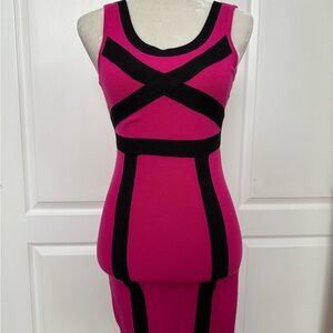 bebe Fuchsia and Black Mini Dress size medium body conscious pullover.